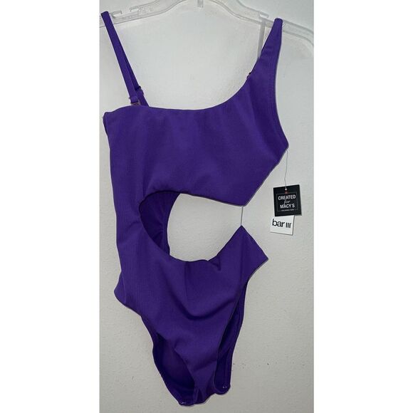 Bar lll Sz Small Micro Rib One-Shoulder Cutout One-Piece Purple Swimsuit $94+ - Picture 1 of 8